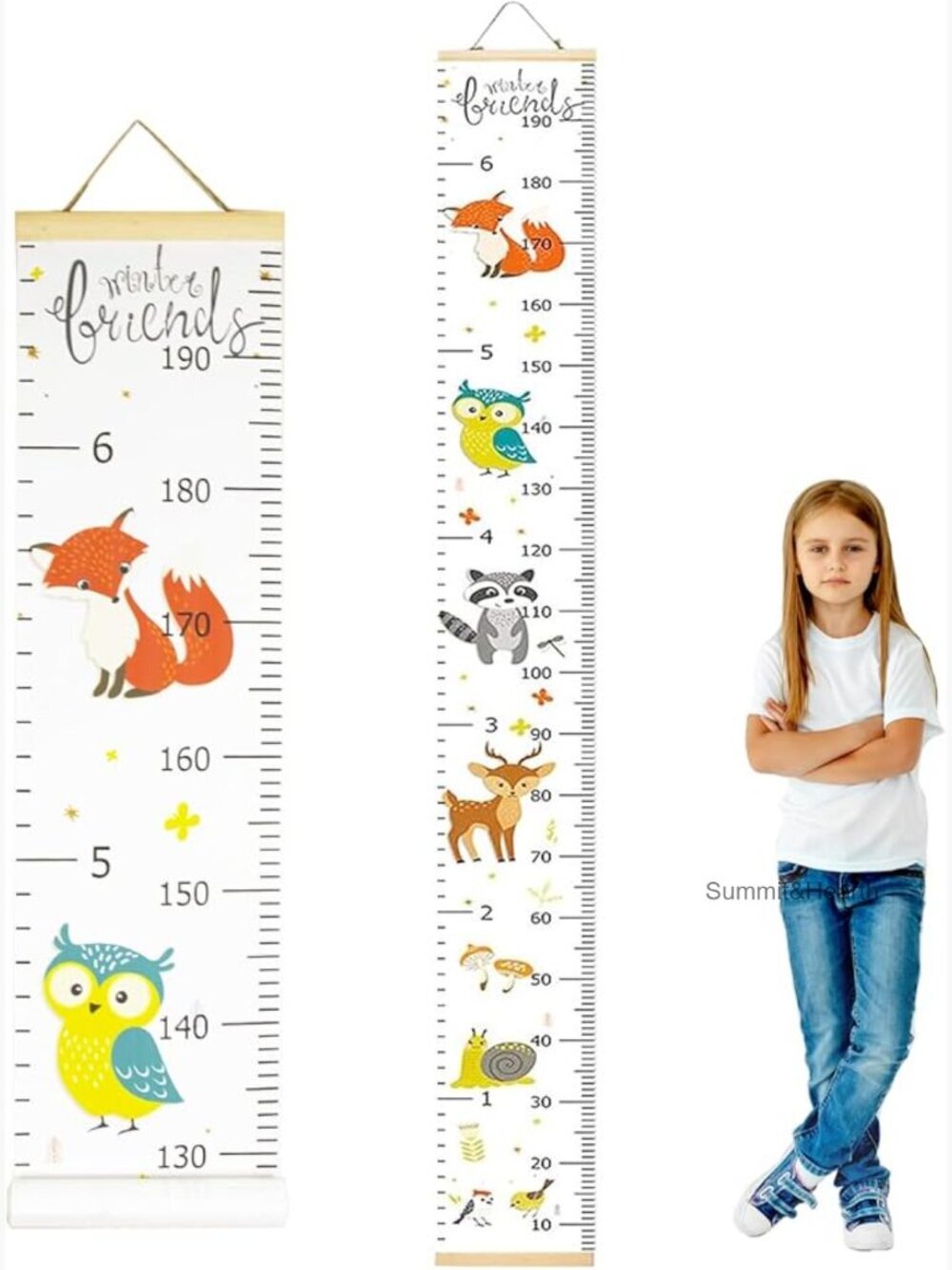 Canvas Growth Chart Wall Ruler with Hook for Nursery Bedroom Decor